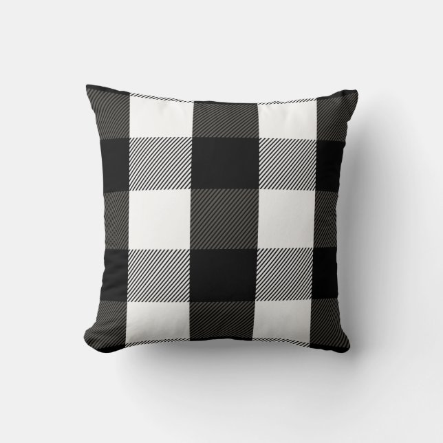 Black and White Lumberjack Plaid Flannel Pattern Cushion (Front)