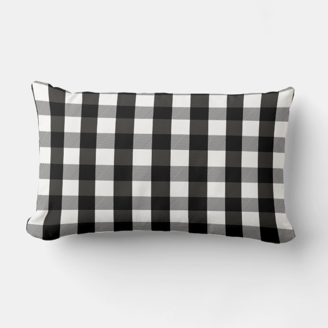 Black and White Lumberjack Plaid Lumbar Cushion (Front)