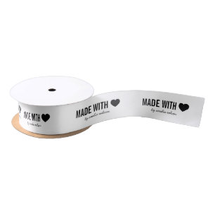 Black and White Made with Love Heart Satin Ribbon