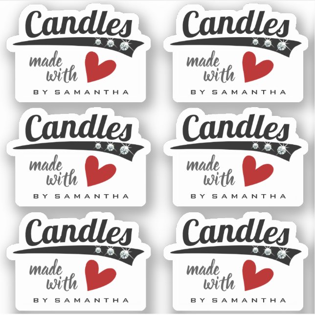 Black and White Made with Love Red Heart Candles (Front)