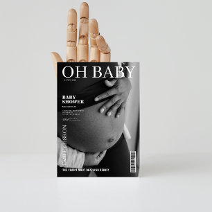 Black and white magazine cover photo Baby shower Invitation