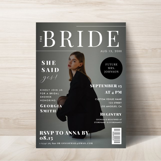 Black and White Magazine Cover Photo Bridal Shower Invitation (Creator Uploaded)