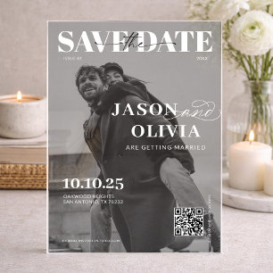 Black and White Magazine Cover Photo Wedding Acrylic Invitations