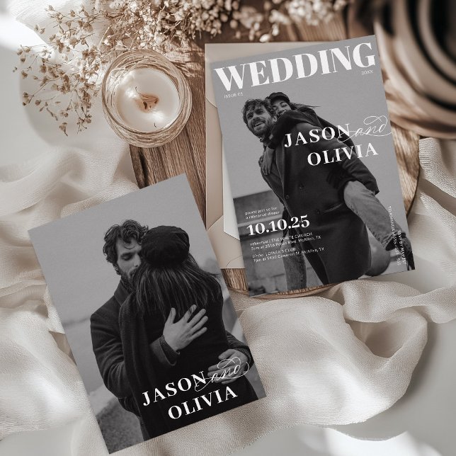 Black and White Magazine Cover Rehearsal Dinner Invitation (Creator Uploaded)