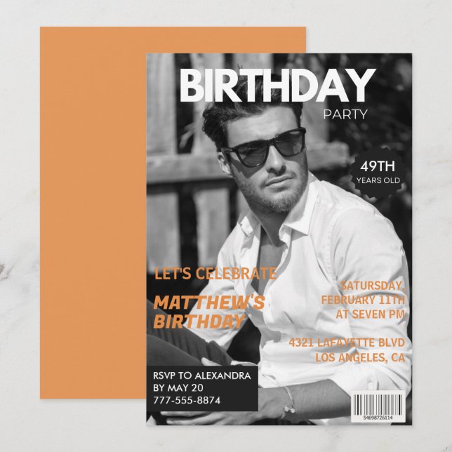 Black and white Magazine Editorial 49th birthday Invitation (Front/Back)