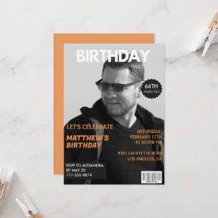 Black and white Magazine Editorial 66th birthday Invitation