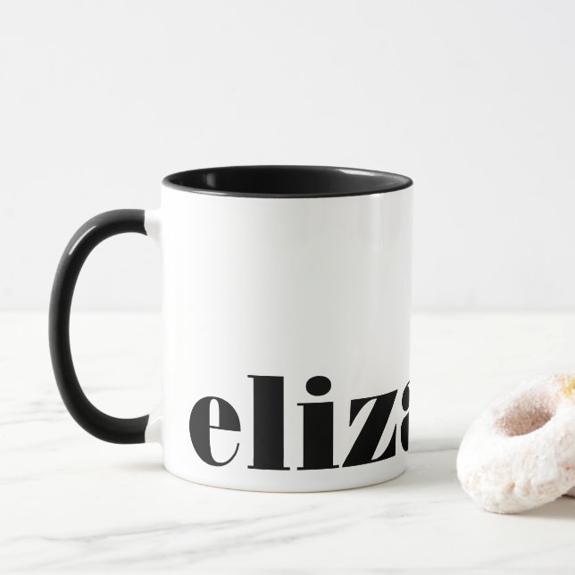 Black and White Magazine Serif Font Chic Elegant Mug (With Donut)