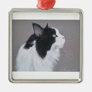 Black and White Maine Coon cat. Metal Ornament