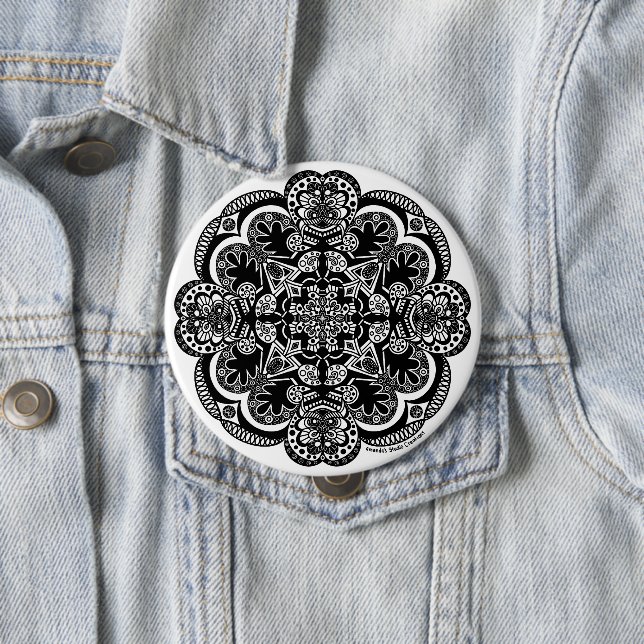 Black and White Mandala 10 Cm Round Badge (In Situ)