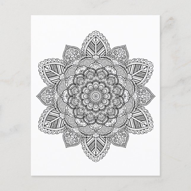 Black and White Mandala Adult Colouring Page (Front)