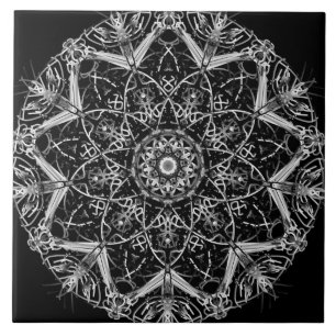 Black and White Mandala Ceramic Tile