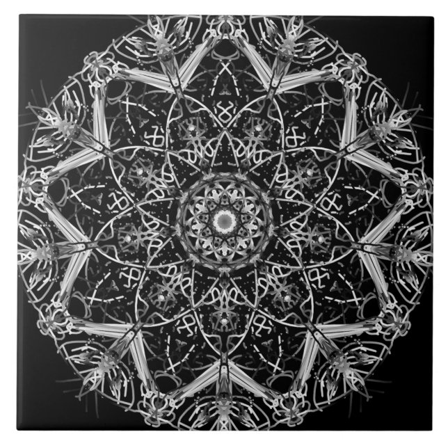 Black and White Mandala Ceramic Tile (Front)