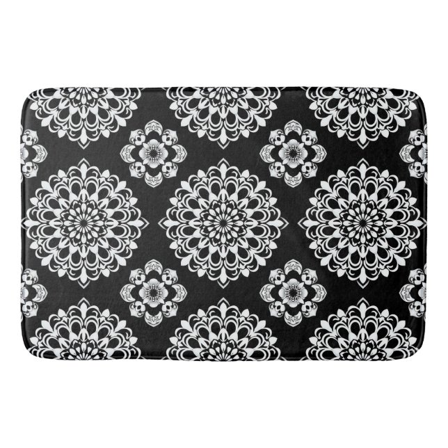 Black and White Mandala Design Bath Mat (Front)