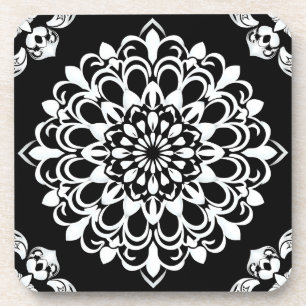 Black and White Mandala Design Coaster