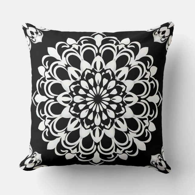 Black and White Mandala Design Cushion (Front)