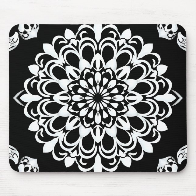 Black and White Mandala Design Mouse Pad (Front)