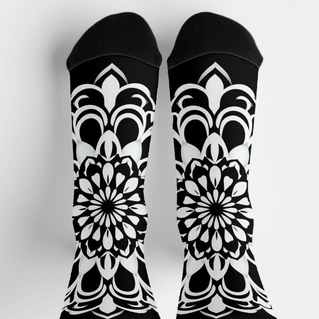 Black and White Mandala Design Socks (Top)