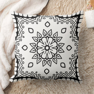 Black and White Mandala Frame Pattern Cushion