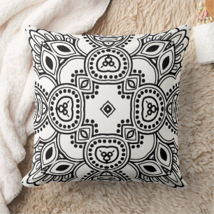 Black and White Mandala Frame Pattern Cushion