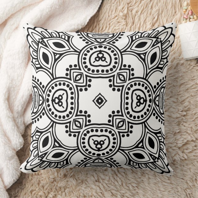 Black and White Mandala Frame Pattern  Cushion (Blanket)