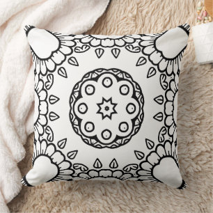 Black and White Mandala Frame Pattern Cushion
