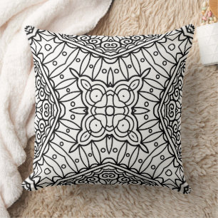 Black and White Mandala Frame Pattern Cushion