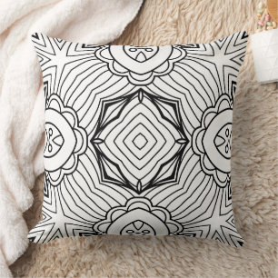 Black and White Mandala Frame Pattern Cushion