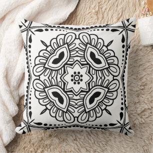 Black and White Mandala Frame Pattern Cushion