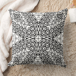 Black and White Mandala Frame Pattern Cushion