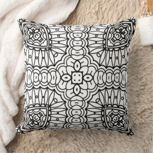Black and White Mandala Frame Pattern Cushion