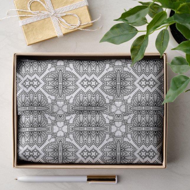 Black and White Mandala Frame Pattern  Tissue Paper (Gift)