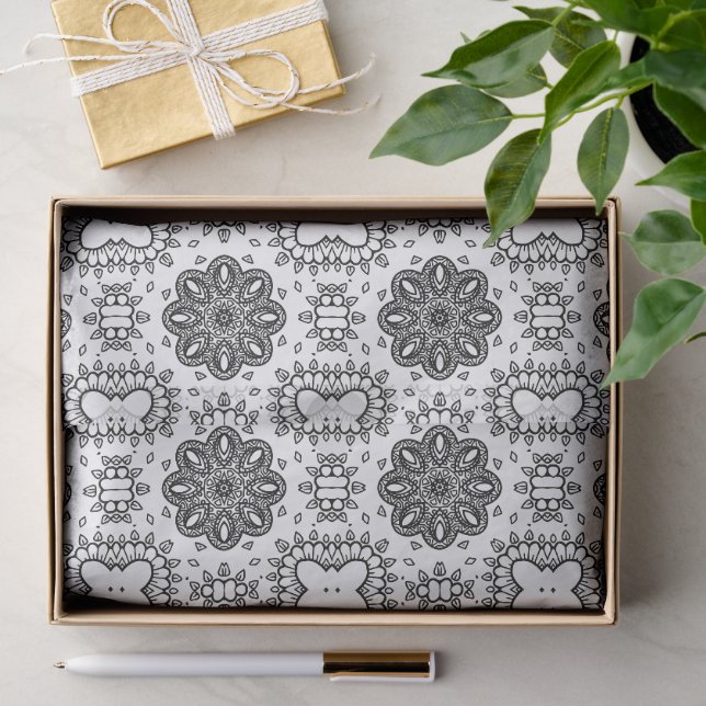 Black and White Mandala Frame Pattern  Tissue Paper (Gift)