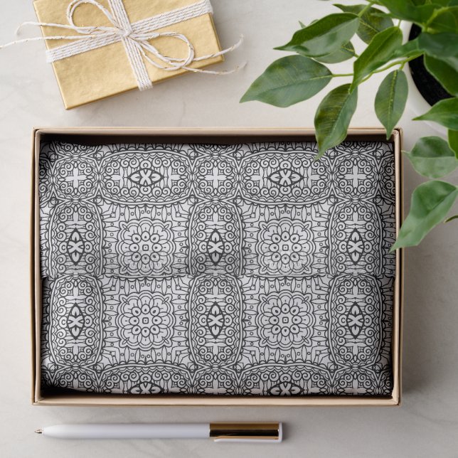 Black and White Mandala Frame Pattern  Tissue Paper (Gift)