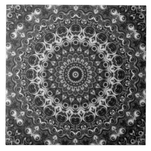 Black and White Mandala Geometric Design Ceramic Tile