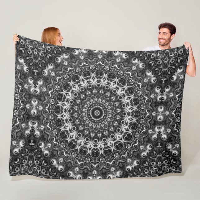 Black and White Mandala Geometric Design Fleece Blanket (In Situ)