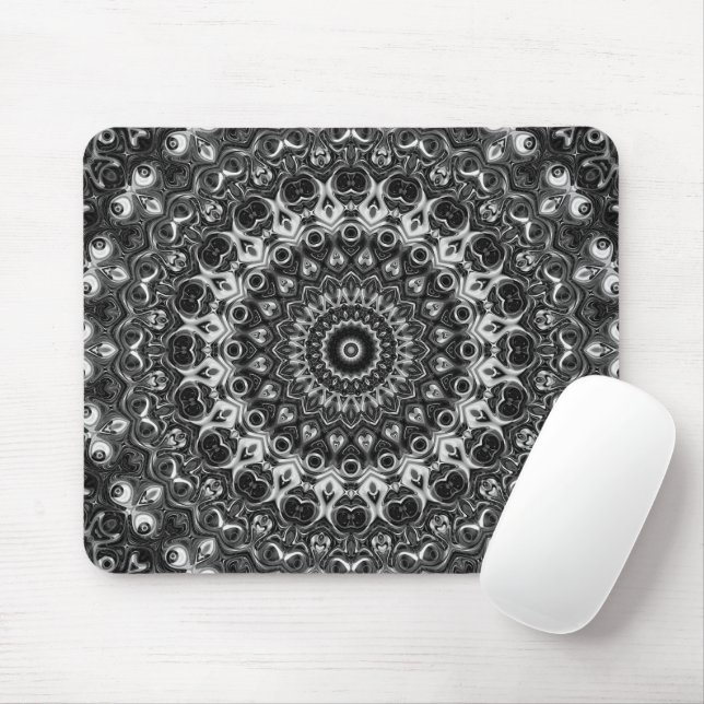 Black and White Mandala Geometric Design Mouse Pad (With Mouse)