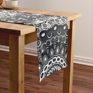 Black and White Mandala Kaleidoscope Medallion Long Table Runner