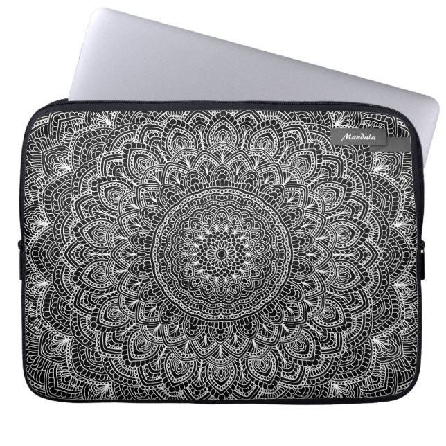 Black and white Mandala Laptop Sleeve (Front)