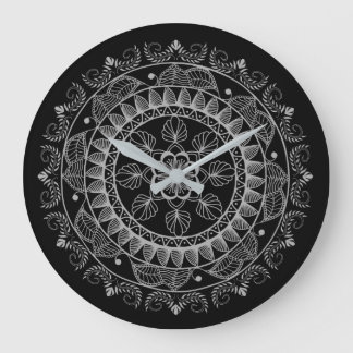 Black And White Mandala Large Clock