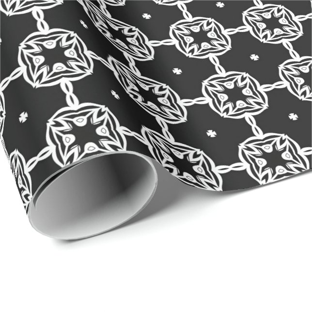 Black and White Mandala lines Pattern 10 Wrapping Paper (Roll Corner)