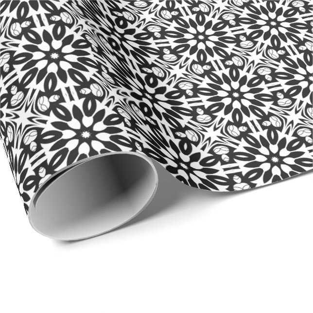Black and White Mandala lines Pattern 3 Wrapping Paper (Roll Corner)