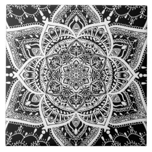 Black and White Mandala - Loergann in Raven Ceramic Tile