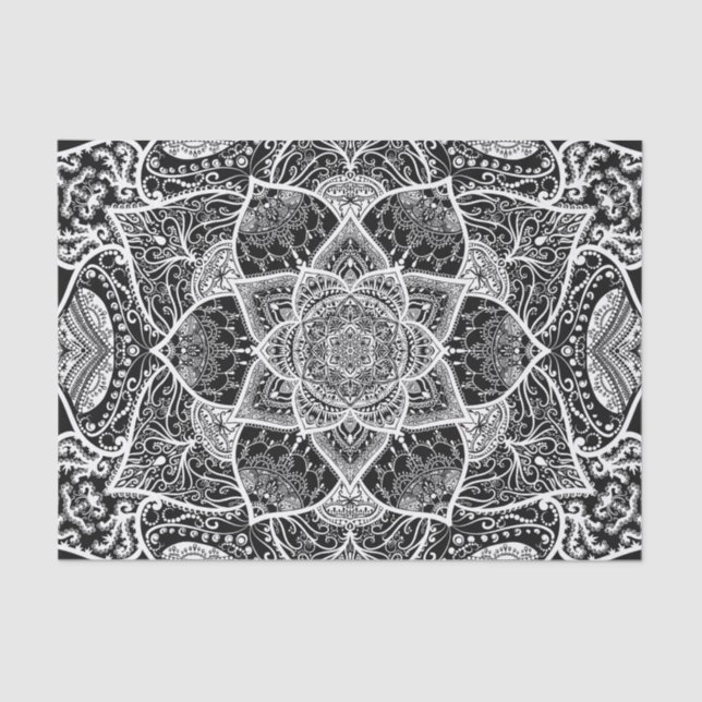 Black and White Mandala - Loergann in Raven Tissue Paper (Front)