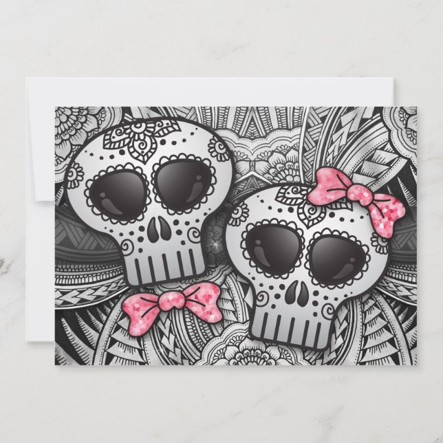Black and White Mandala Modern Sugar Skull Wedding Invitation (Back)