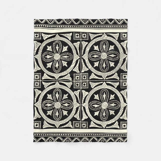 Black and White Mandala Motif by Vision Studio Fleece Blanket (Front)