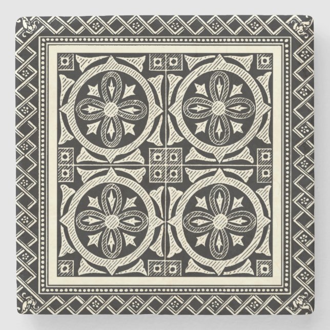 Black and White Mandala Motif by Vision Studio Stone Coaster (Front)