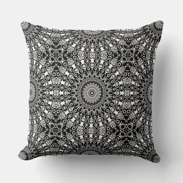Black and White Mandala Pattern Cushion (Front)