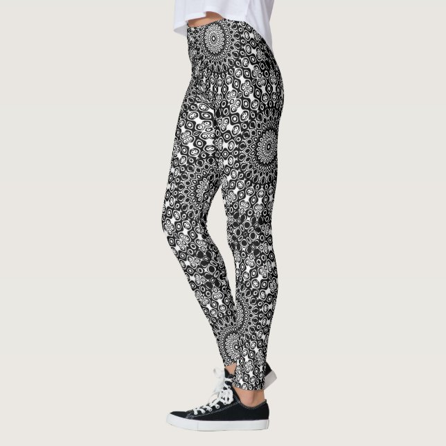 Black and White Mandala Pattern Leggings (Left)