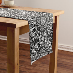 Black and White Mandala Pattern Medium Table Runner