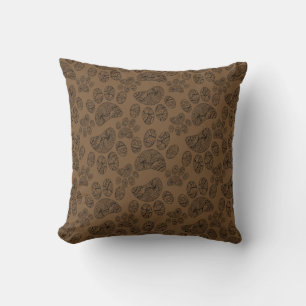 Black and White Mandala Paw Print Pattern Brown Cushion